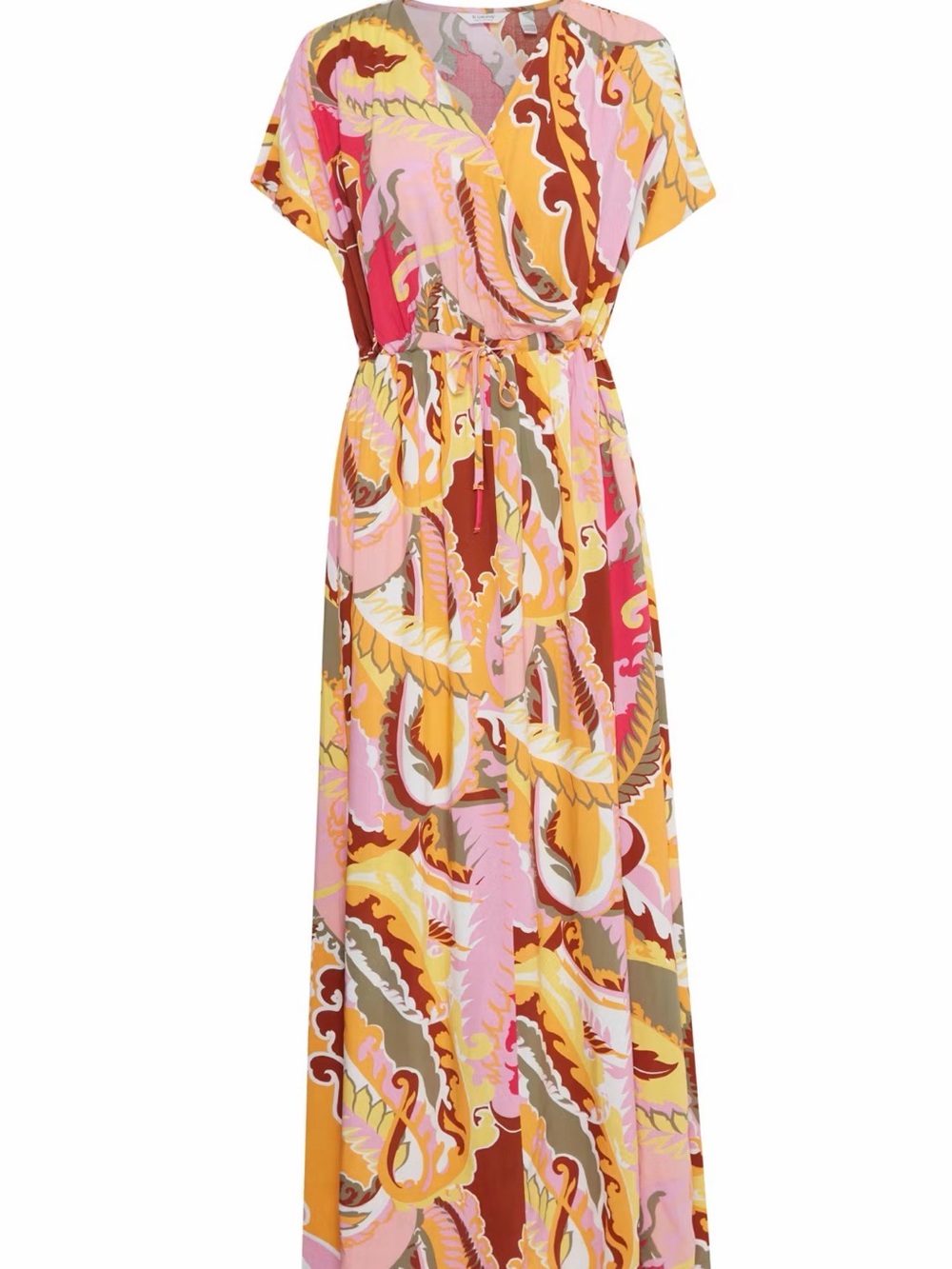 Printed Maxi Dress in paisley print. Pink and Mustard Abstract Pattern NWT